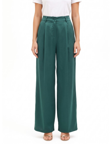 Pantaloni Palazzo In Raso Con Tasche E Pinces Rinascimento