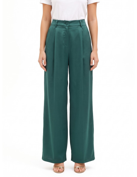 Rinascimento Satin Palazzo Trousers with Pockets and Pleats