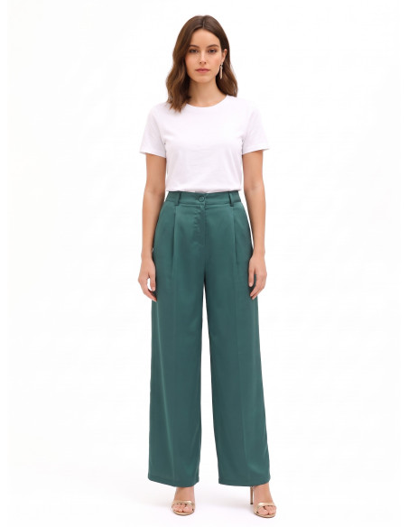 Pantalon palazzo en satin avec poches et pinces « Rinascimento »