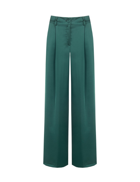 Rinascimento Satin Palazzo Trousers with Pockets and Pleats