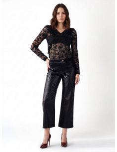 Pantaloni Cropped In Neoprene Leggero Satinato Effetto Pelle Con Tasche Rinascimento