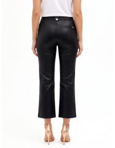 Pantaloni Cropped In Neoprene Leggero Satinato Effetto Pelle Con Tasche Rinascimento 2