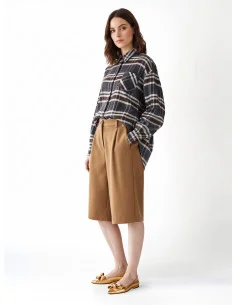 Bermuda en twill mélangé laine avec pinces « Rinascimento »