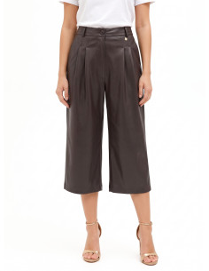Rinascimento Cropped Faux Leather Trousers with Double Pleats