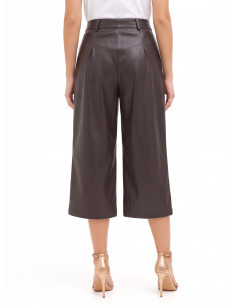 Rinascimento Cropped Faux Leather Trousers with Double Pleats 2