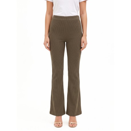 Rinascimento Fine-Ribbed Velvet Flared Trousers with Side Zip