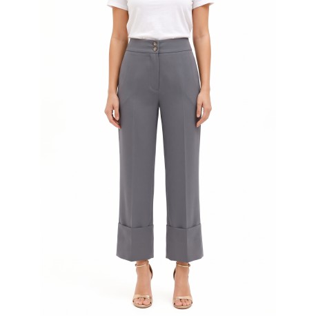 Wide-leg Polyviscose Trousers with Maxi Cuffs by Rinascimento