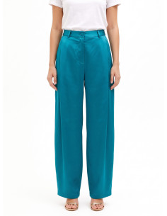 Pantalon palazzo en satin avec poches à plis « Rinascimento »
