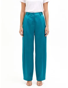 Pantalon palazzo en satin avec poches à plis « Rinascimento »