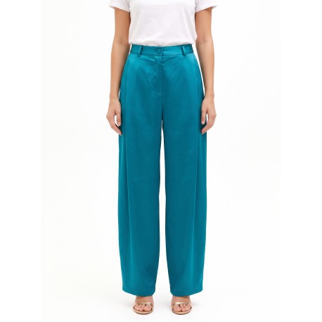 Pantalon palazzo en satin avec poches à plis « Rinascimento »