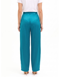 Pantalon palazzo en satin avec poches à plis « Rinascimento » 2