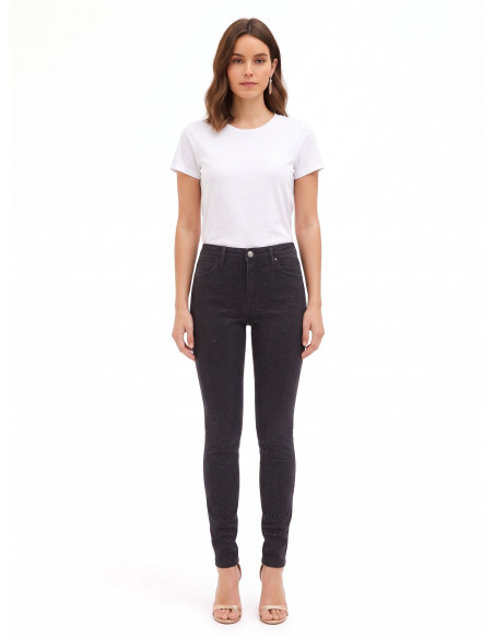 Jean skinny extensible recouvert de paillettes sur le devant « Rinascimento »