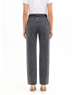 Jeans Straight Sfumati Con Motivo Maculato In Strass Sul Davanti Rinascimento 2