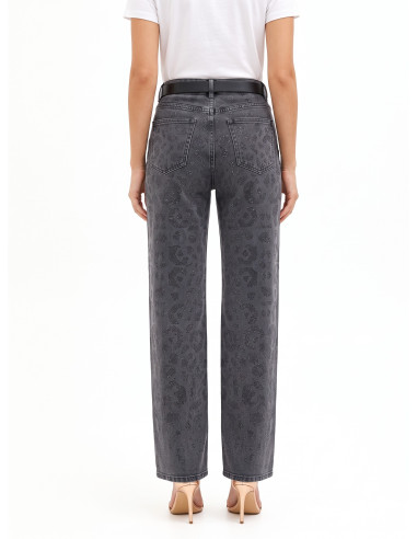 Jeans Straight Sfumati Con Motivo Maculato In Strass Sul Davanti Rinascimento