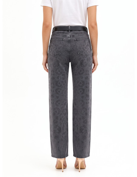 Jeans Straight Sfumati Con Motivo Maculato In Strass Sul Davanti Rinascimento