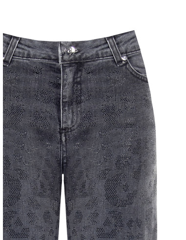 Jeans Straight Sfumati Con Motivo Maculato In Strass Sul Davanti Rinascimento