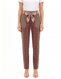 Straight-leg patchwork-style trousers in a viscose blend with a logoed Rinascimento scarf at the waist