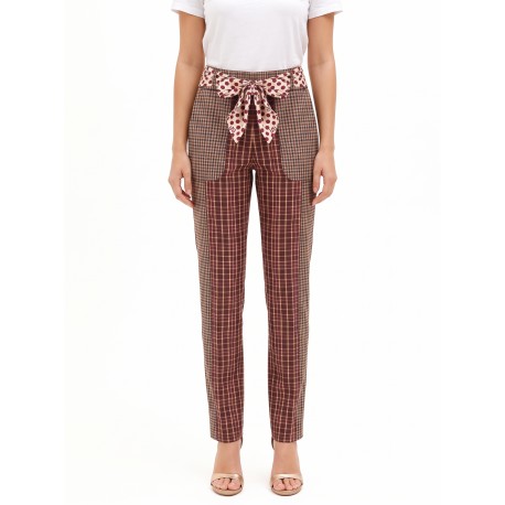 Pantalon droit style patchwork en mélange de viscose, avec foulard à logo à la taille « Rinascimento »