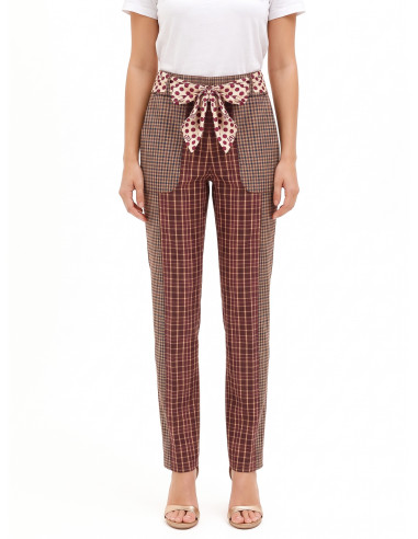 Straight-leg patchwork-style trousers in a viscose blend with a logoed Rinascimento scarf at the waist