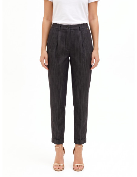 Pantalon cigarette en denim à revers « Rinascimento »