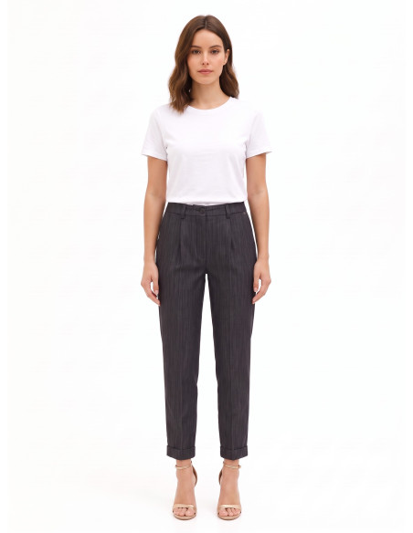 Pantalon cigarette en denim à revers « Rinascimento »