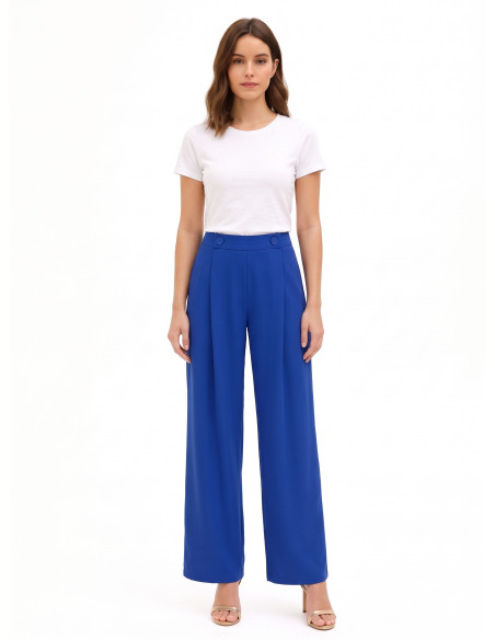 Pantalon palazzo en tissu Cadi, à plis et boutons ton sur ton « Rinascimento »