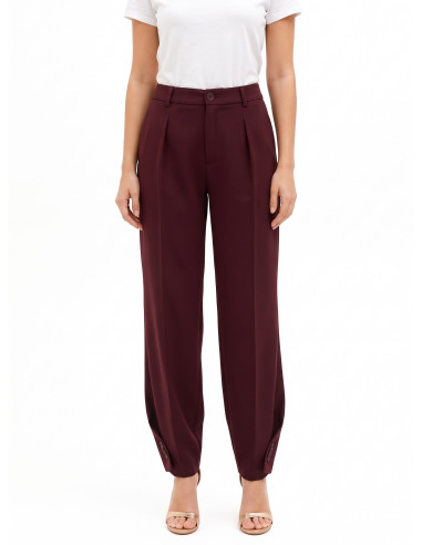 Wide-leg Polyviscose Trousers with a Button at the Ankles and a Back Pleat – Rinascimento