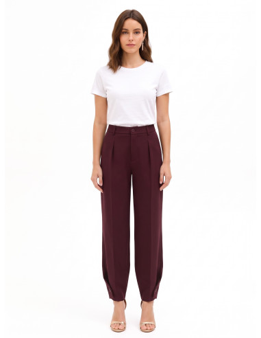 Pantalon ample en polyviscose avec bouton aux chevilles et pli à l'arrière « Rinascimento »