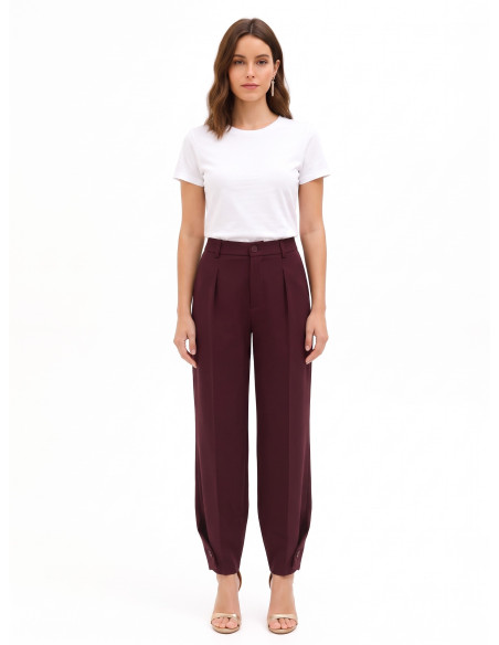 Wide-leg Polyviscose Trousers with a Button at the Ankles and a Back Pleat – Rinascimento