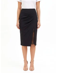 Cadi-fabric sheath skirt with a slit and a Rinascimento-style lace insert