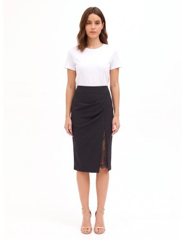 Cadi-fabric sheath skirt with a slit and a Rinascimento-style lace insert
