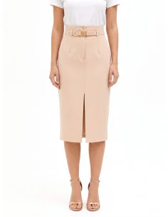 Rinascimento Sheath Skirt with Matching Rigid Belt and Front Slit