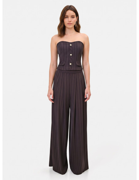 Palazzo Trousers in Multi-Stripe Cady Fabric Rinascimento