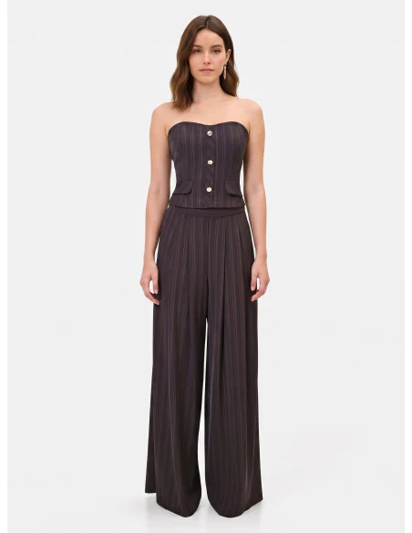 Palazzo Trousers in Multi-Stripe Cady Fabric Rinascimento