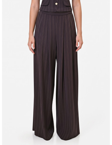Palazzo Trousers in Multi-Stripe Cady Fabric Rinascimento