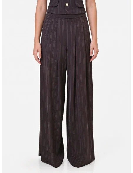 Palazzo Trousers in Multi-Stripe Cady Fabric Rinascimento