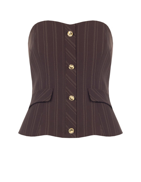 Pinstripe Bandeau Corset Top with Gold Buttons Rinascimento