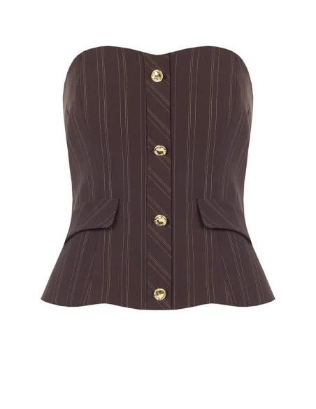 Top Corsetto Gessato A Fascia Con Bottoni Dorati Rinascimento