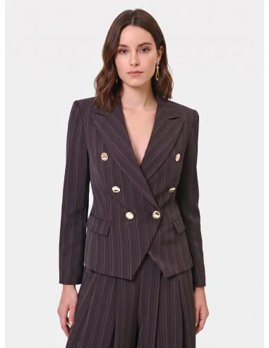 Short, Fitted Blazer Jacket with Multiple Stripes Rinascimento