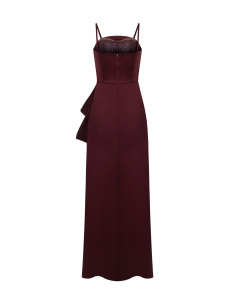 Long, Full-Skirted Dress With a Large Bow and Tulle at the Slit – R... 2