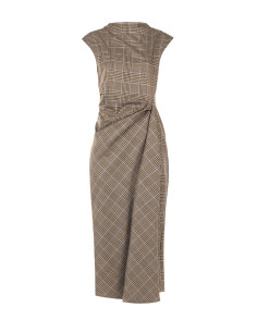 Midi Checked Sheath Dress in Polyviscose with Gathering on One Side Rinascimento