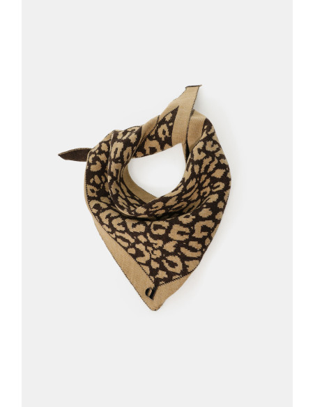 Foulard jacquard à motif animalier avec bordures angulaires Dixie - Marron