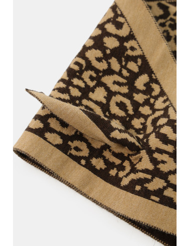 Foulard jacquard à motif animalier avec bordures angulaires Dixie - Marron