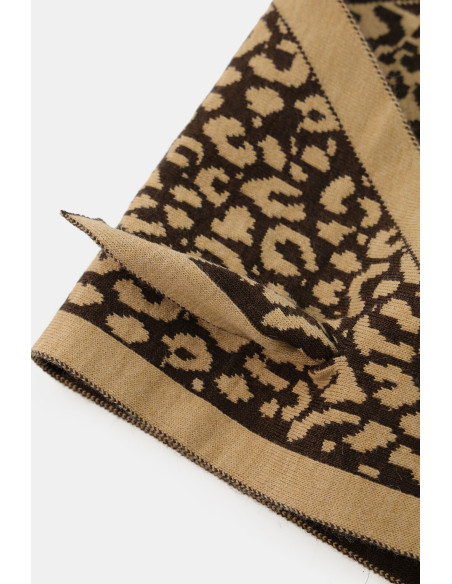 Foulard jacquard à motif animalier avec bordures angulaires Dixie - Marron