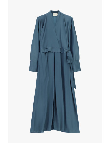 Robe longue évasée avec ceinture et manches longues Dixie - Denim