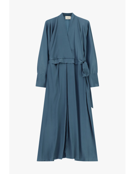 Robe longue évasée avec ceinture et manches longues Dixie - Denim