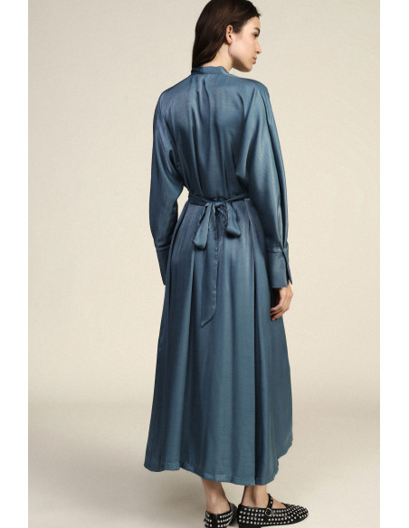Robe longue évasée avec ceinture et manches longues Dixie - Denim