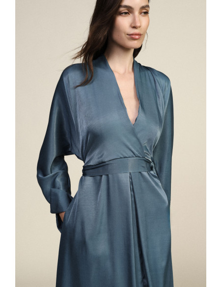 Robe longue évasée avec ceinture et manches longues Dixie - Denim