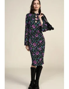Robe midi à motif floral avec fermeture à brandebourgs Dixie