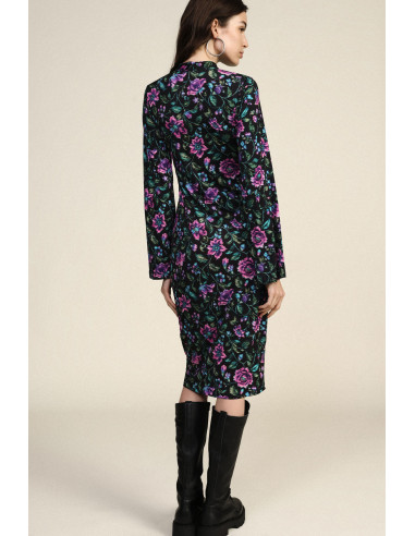 Robe midi à motif floral avec fermeture à brandebourgs Dixie